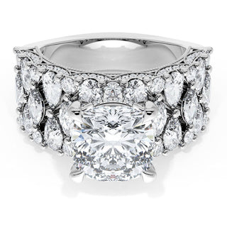 Cushion Solitaire Engagement Ring w/ North South Marquise & Pear Band
