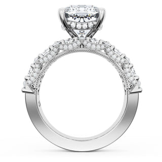 Cushion Solitaire Engagement Ring w/ North South Marquise & Pear Band
