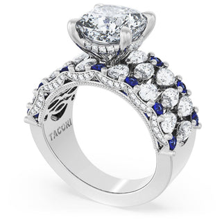 Cushion Solitaire Engagement Ring w/ North South Marquise & Pear Band