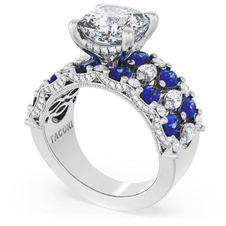 Cushion Solitaire Engagement Ring w/ North South Marquise & Pear Band