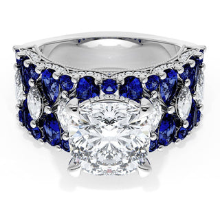 Cushion Solitaire Engagement Ring w/ North South Marquise & Pear Band