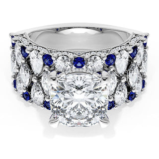 Cushion Solitaire Engagement Ring w/ North South Marquise & Pear Band