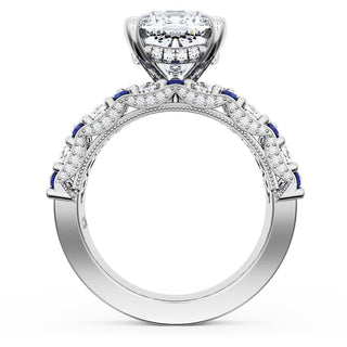 Cushion Solitaire Engagement Ring w/ North South Marquise & Pear Band