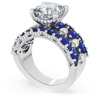 Cushion Solitaire Engagement Ring w/ North South Marquise & Pear Band