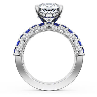 Cushion Solitaire Engagement Ring w/ North South Marquise & Pear Band