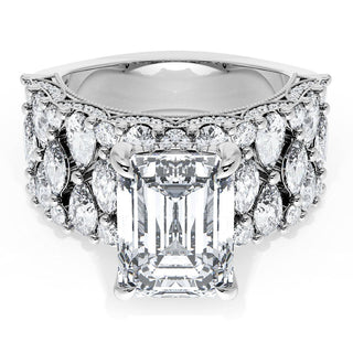 Emerald Solitaire Engagement Ring w/ North South Marquise & Pear Band