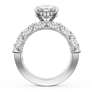 Oval Solitaire Engagement Ring w/ North South Marquise & Pear Band