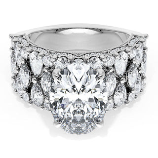 Oval Solitaire Engagement Ring w/ North South Marquise & Pear Band