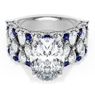 Oval Solitaire Engagement Ring w/ North South Marquise & Pear Band