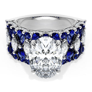 Oval Solitaire Engagement Ring w/ North South Marquise & Pear Band