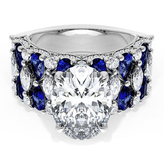 Oval Solitaire Engagement Ring w/ North South Marquise & Pear Band