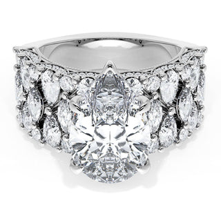 Pear Solitaire Engagement Ring w/ North South Marquise & Pear Band
