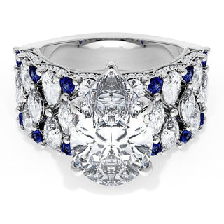 Pear Solitaire Engagement Ring w/ North South Marquise & Pear Band