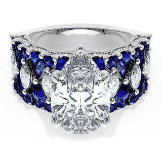 Pear Solitaire Engagement Ring w/ North South Marquise & Pear Band