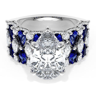 Pear Solitaire Engagement Ring w/ North South Marquise & Pear Band