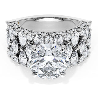 Round Solitaire Engagement Ring w/ North South Marquise & Pear Band