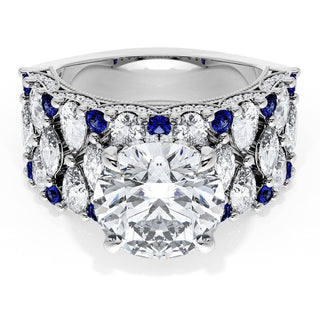 Round Solitaire Engagement Ring w/ North South Marquise & Pear Band