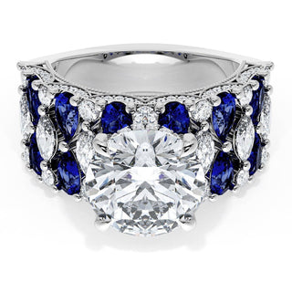 Round Solitaire Engagement Ring w/ North South Marquise & Pear Band