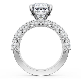 Cushion Solitaire Engagement Ring w/ Marquise & Pear Band