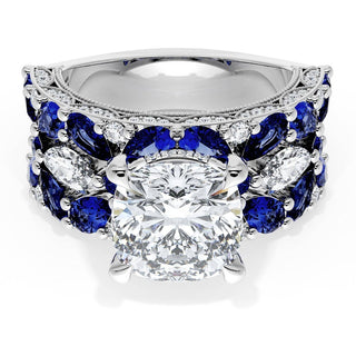 Cushion Solitaire Engagement Ring w/ Marquise & Pear Band