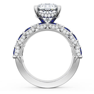 Cushion Solitaire Engagement Ring w/ Marquise & Pear Band
