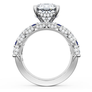 Cushion Solitaire Engagement Ring w/ Marquise & Pear Band