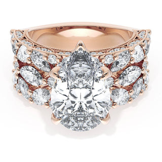 Pear Solitaire Engagement Ring w/ Marquise & Pear Band