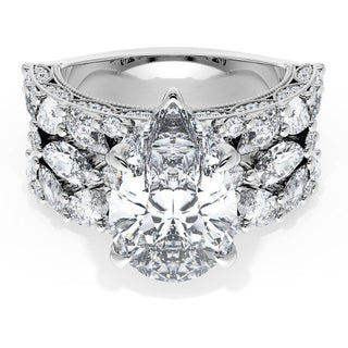 Pear Solitaire Engagement Ring w/ Marquise & Pear Band