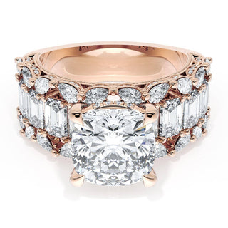 Cushion Solitaire Engagement Ring w/ Emerald & Pear Band
