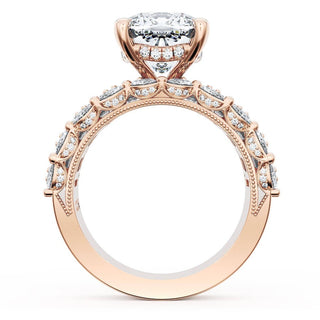 Cushion Solitaire Engagement Ring w/ Emerald & Pear Band