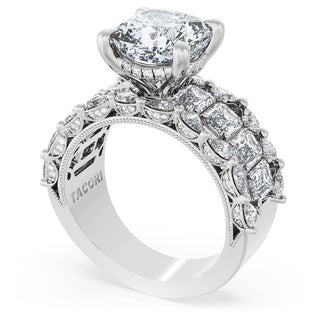 Cushion Solitaire Engagement Ring w/ Emerald & Pear Band