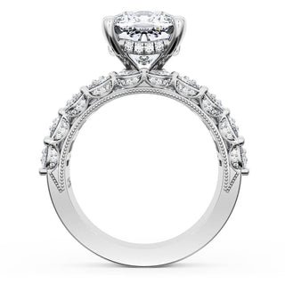 Cushion Solitaire Engagement Ring w/ Emerald & Pear Band