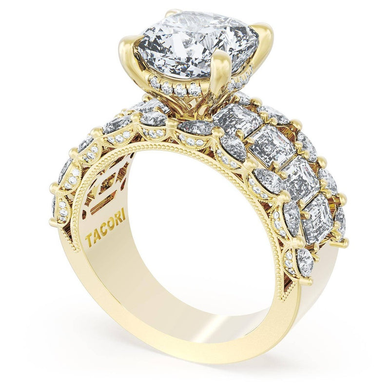 Cushion Solitaire Engagement Ring w/ Emerald & Pear Band
