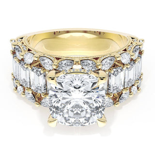 Cushion Solitaire Engagement Ring w/ Emerald & Pear Band