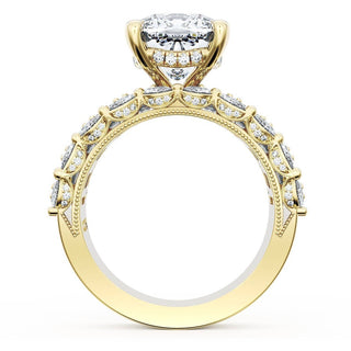 Cushion Solitaire Engagement Ring w/ Emerald & Pear Band