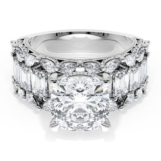 Cushion Solitaire Engagement Ring w/ Emerald & Pear Band