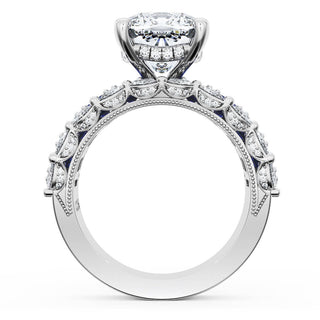 Cushion Solitaire Engagement Ring w/ Emerald & Pear Band
