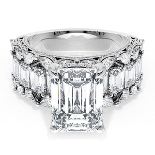 Emerald Solitaire Engagement Ring w/ Emerald & Pear Band