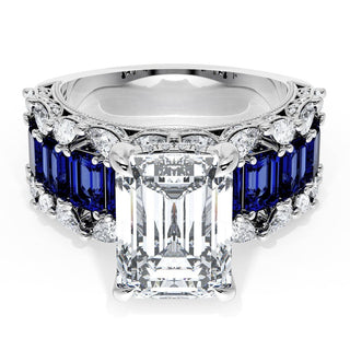 Emerald Solitaire Engagement Ring w/ Emerald & Pear Band
