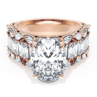 Oval Solitaire Engagement Ring w/ Emerald & Pear Band