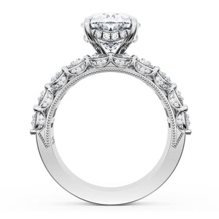 Oval Solitaire Engagement Ring w/ Emerald & Pear Band