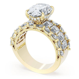 Oval Solitaire Engagement Ring w/ Emerald & Pear Band