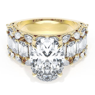 Oval Solitaire Engagement Ring w/ Emerald & Pear Band