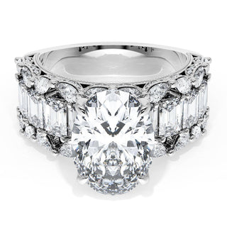 Oval Solitaire Engagement Ring w/ Emerald & Pear Band