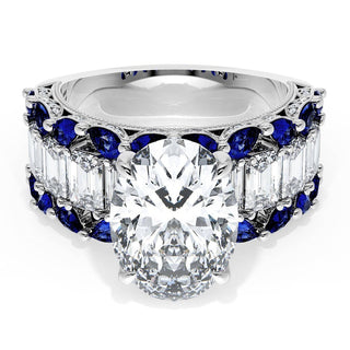 Oval Solitaire Engagement Ring w/ Emerald & Pear Band