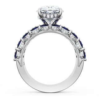 Oval Solitaire Engagement Ring w/ Emerald & Pear Band