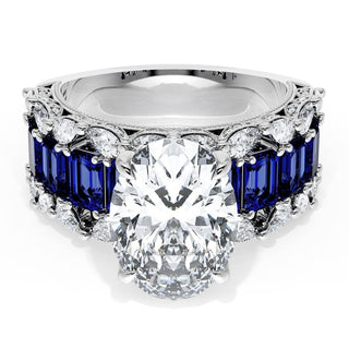 Oval Solitaire Engagement Ring w/ Emerald & Pear Band