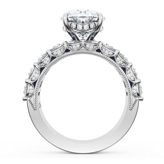 Oval Solitaire Engagement Ring w/ Emerald & Pear Band