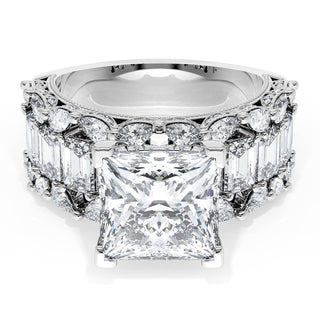 Princess Solitaire Engagement Ring w/ Emerald & Pear Band