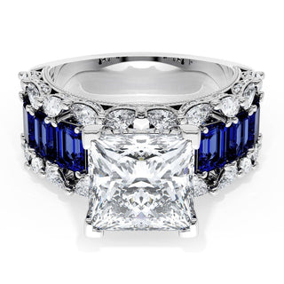 Princess Solitaire Engagement Ring w/ Emerald & Pear Band